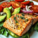 Baked Salmon Fillet with Avocado & Tomato Salad
