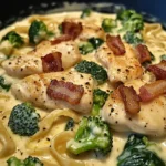 Creamy Chicken Alfredo with Bacon, Spinach & Broccoli