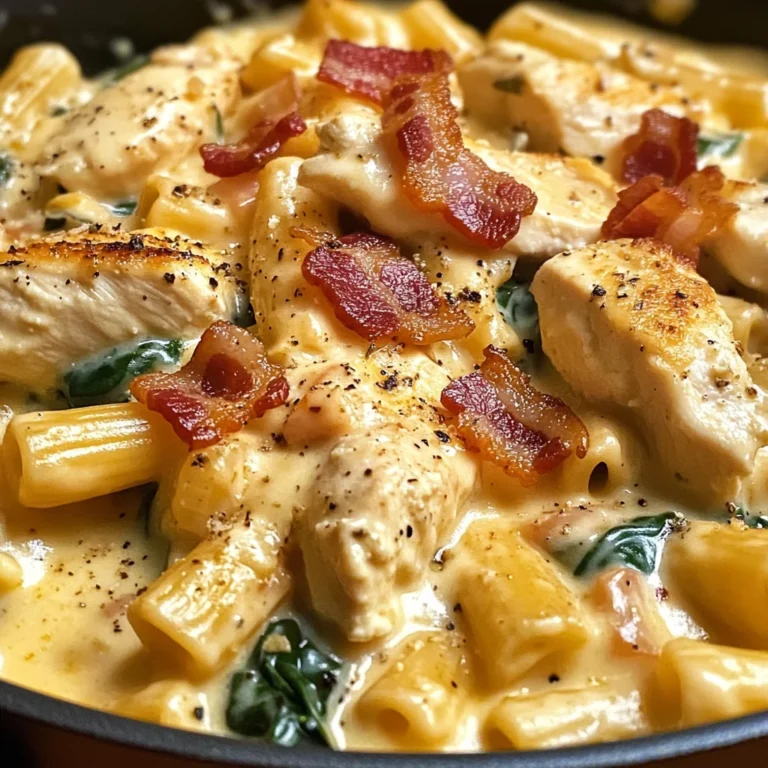 Creamy Chicken Pasta with Bacon, Spinach & Cheese