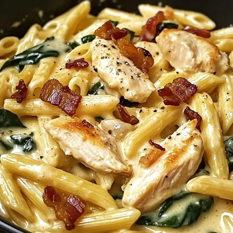 Creamy Garlic Chicken Bacon Penne with Spinach