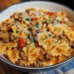 Garlic Parmesan Bowtie Pasta with Creamy Beef
