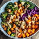 Roasted Veggie & Chickpea Bowls with Maple Dijon Tahini Dressing
