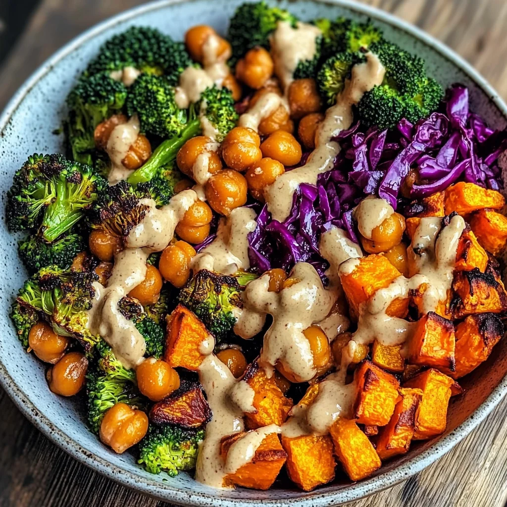 Roasted Veggie & Chickpea Bowls with Maple Dijon Tahini Dressing