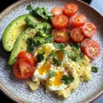Scrambled Egg & Avocado Plate with Tomato Salad & Sauerkraut