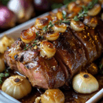 Slow-Roasted Lamb Shoulder with Roasted Garlic, Caramelized Onions & Honey Herb Glaze
