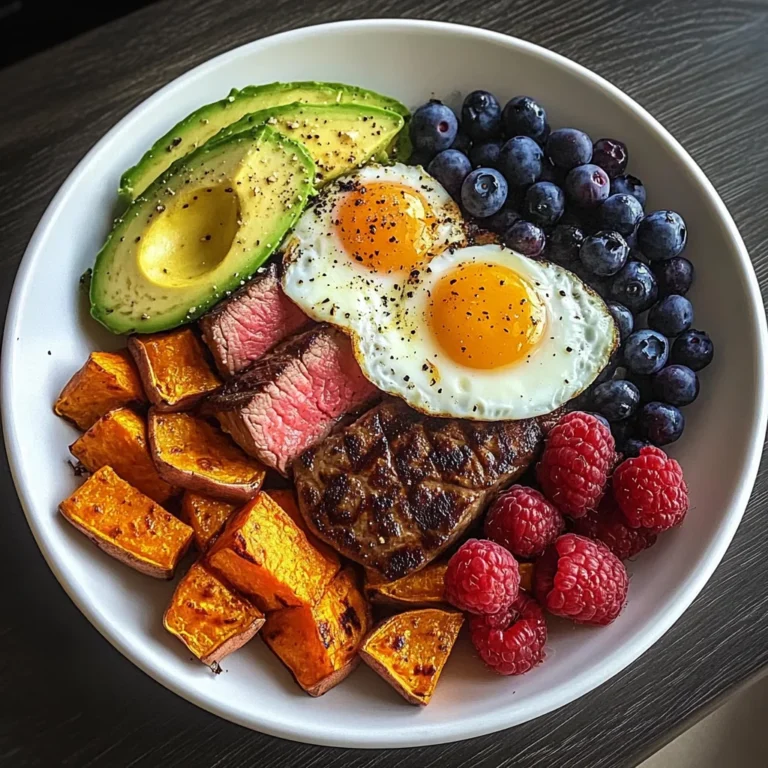 Steak & Sunny Eggs Power Plate with Sweet Potato, Avocado & Berries