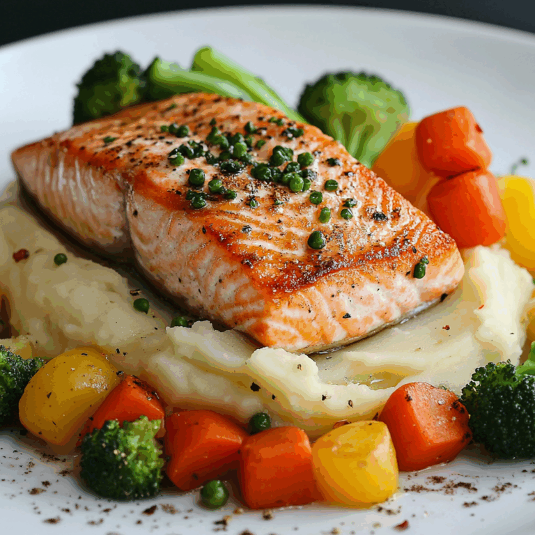 Salmon with Mashed Potatoes and Vegetables