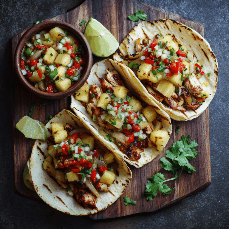 Teriyaki Chicken Tacos with Grilled Pineapple Pear Salsa