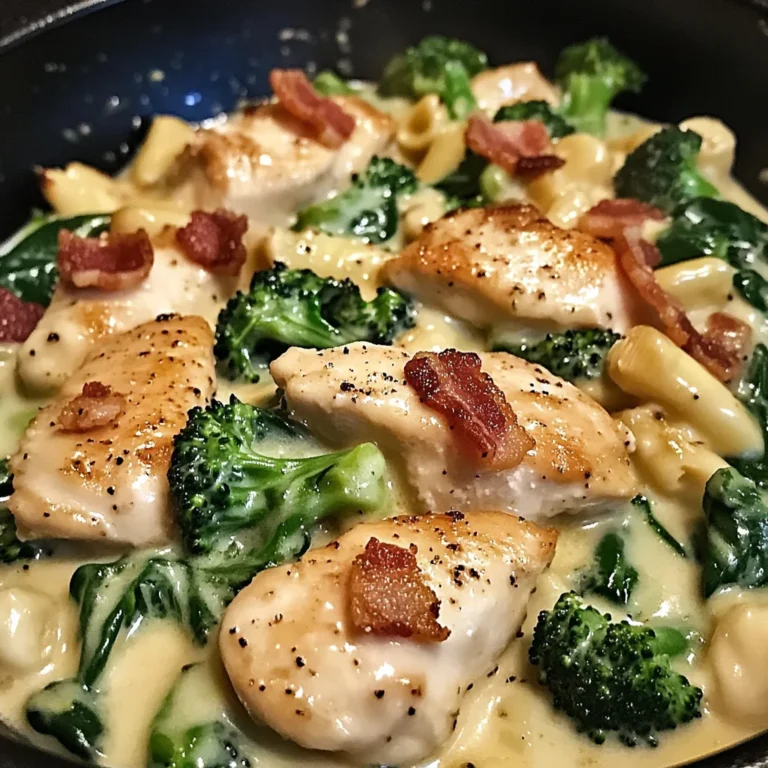 Decadent Garlic Butter Chicken Alfredo with Spinach, Bacon & Broccoli