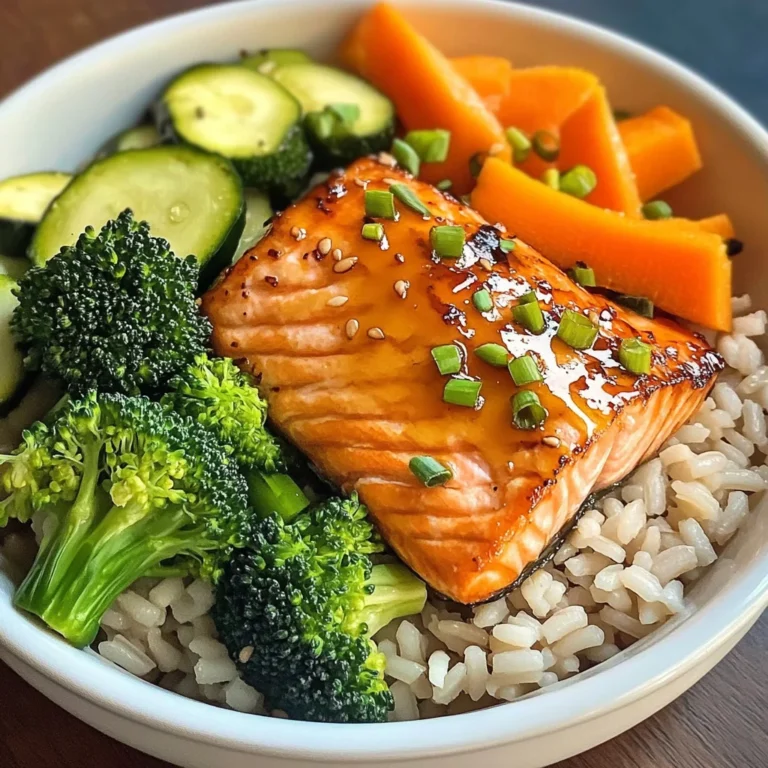 Honey-Glazed Salmon Bowl with Brown Rice & Steamed Veggies